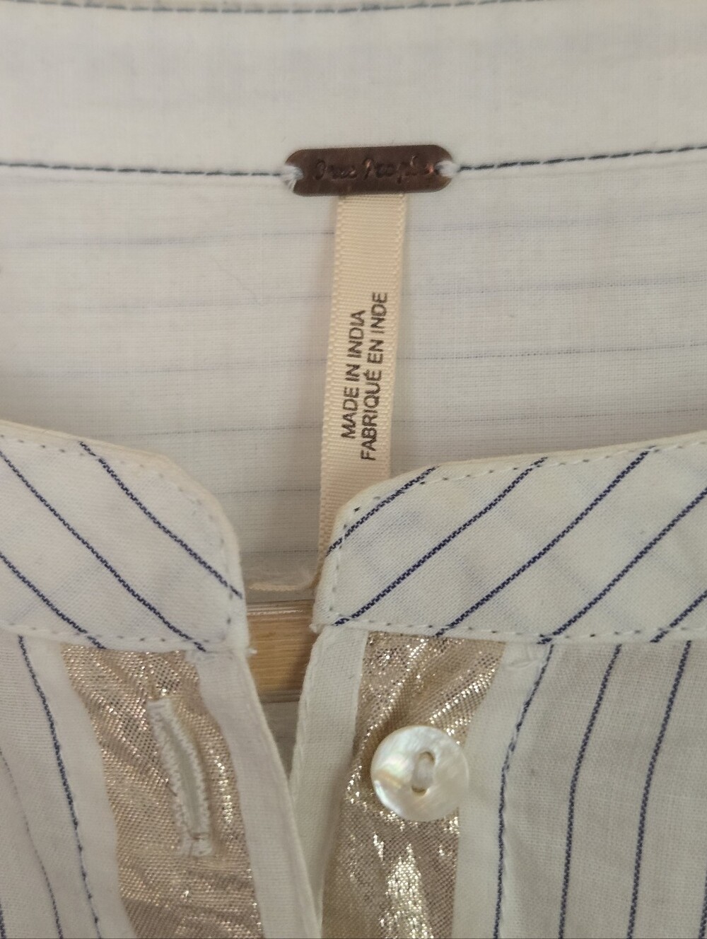 Free People Pinstripe Metallic Detail Blouse Small✨ - Picture 5 of 5